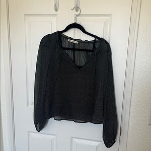 Navy blue and white polka dot top